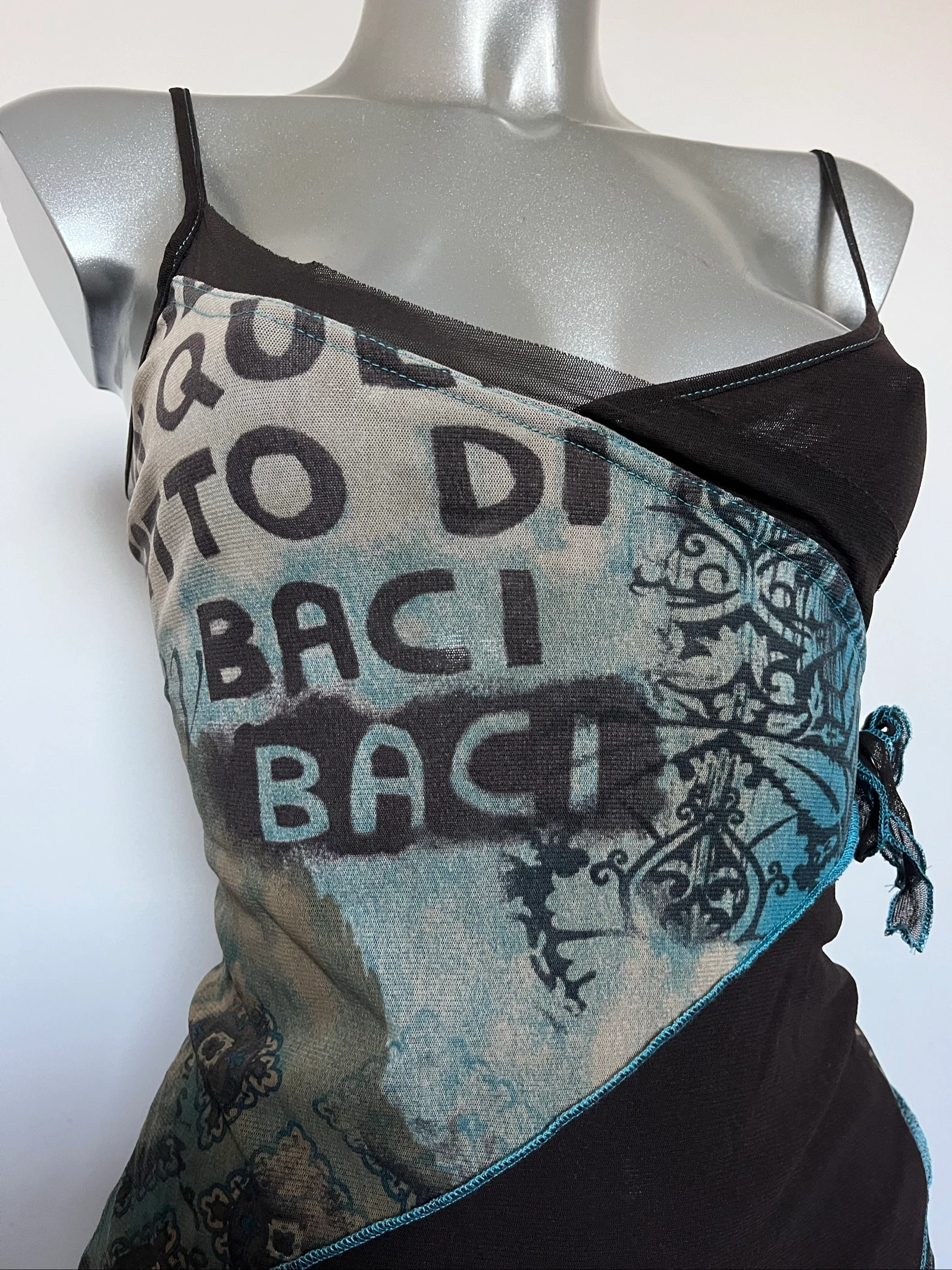 Top asymétrique en mesh imprimé graphique vintage Y2K🩵2000s  – photo 4